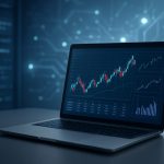 Close-up of a laptop displaying trading charts and data